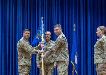 386th ELRS change of command: Maj. Shawn D. Cameron succeeds Maj. Angela L. Petersen