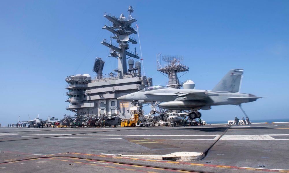 An F/A-18F Super Hornet Approaches Flight Deck