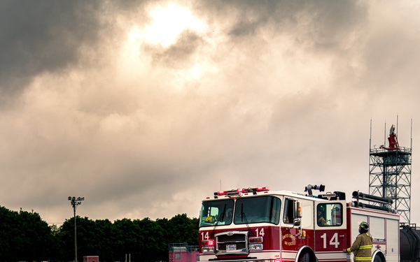110th Wing Firefighters receive live building fire training during Japan DFT