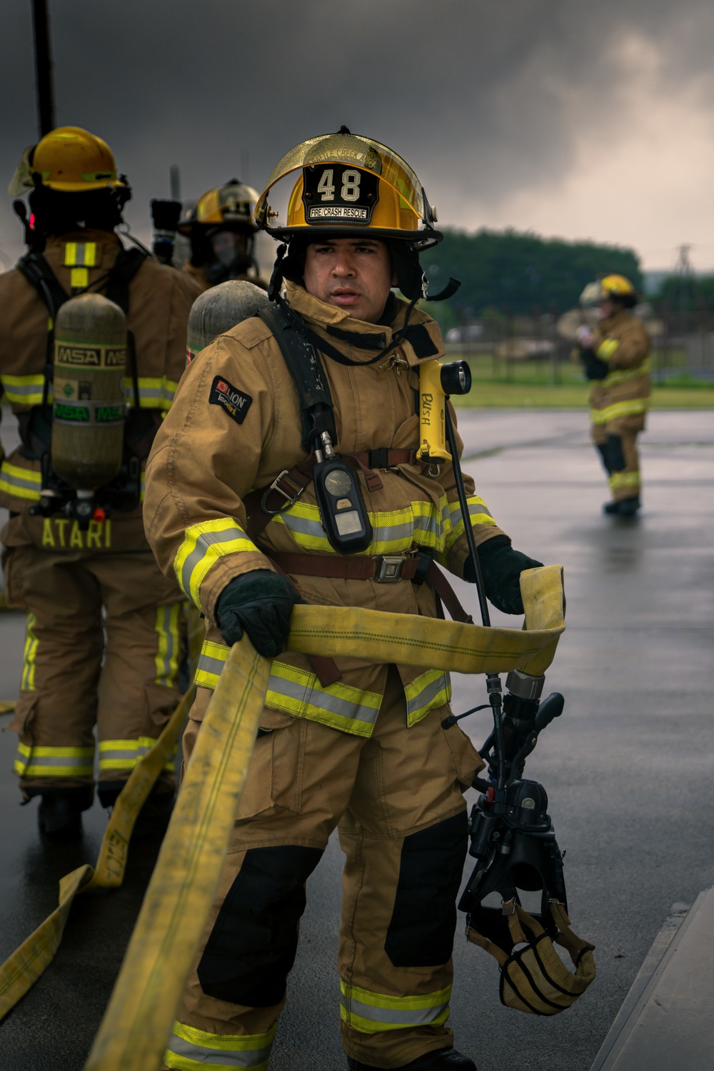 110th Wing Firefighters receive live building fire training during Japan DFT