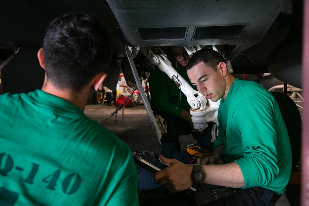 Electronic Attack Squadron (VAQ) 140 Sailors Perform Maintenance Aboard USS George H.W. Bush (CVN 77)