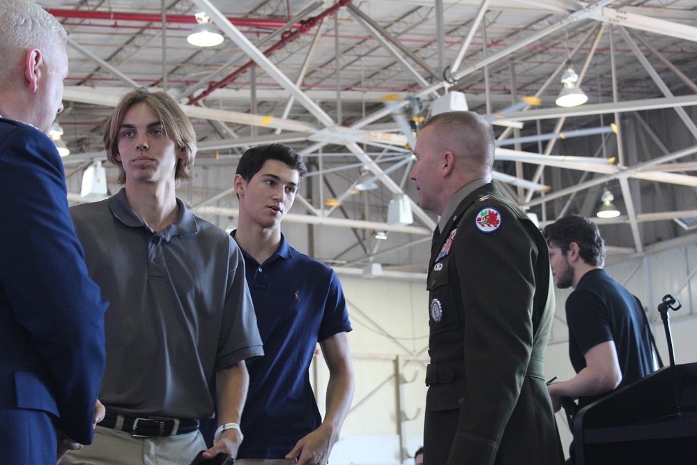 Maj. Gen. Thomas Carden speaks with high school students