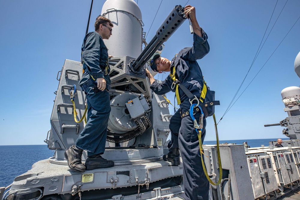 USS San Jacinto Sailors Maintenance on Close-In-Weapon-System