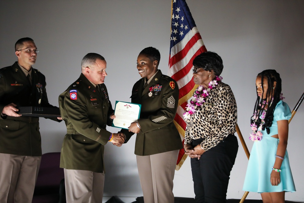 CSM Laquyin N. Brock of 25th Division Sustainment Troop Battalion, retirement ceremony