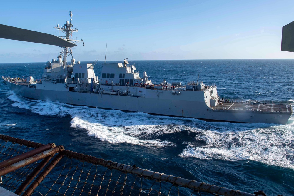 USS Wayne E. Meyer Sails Away From USS Nimitz