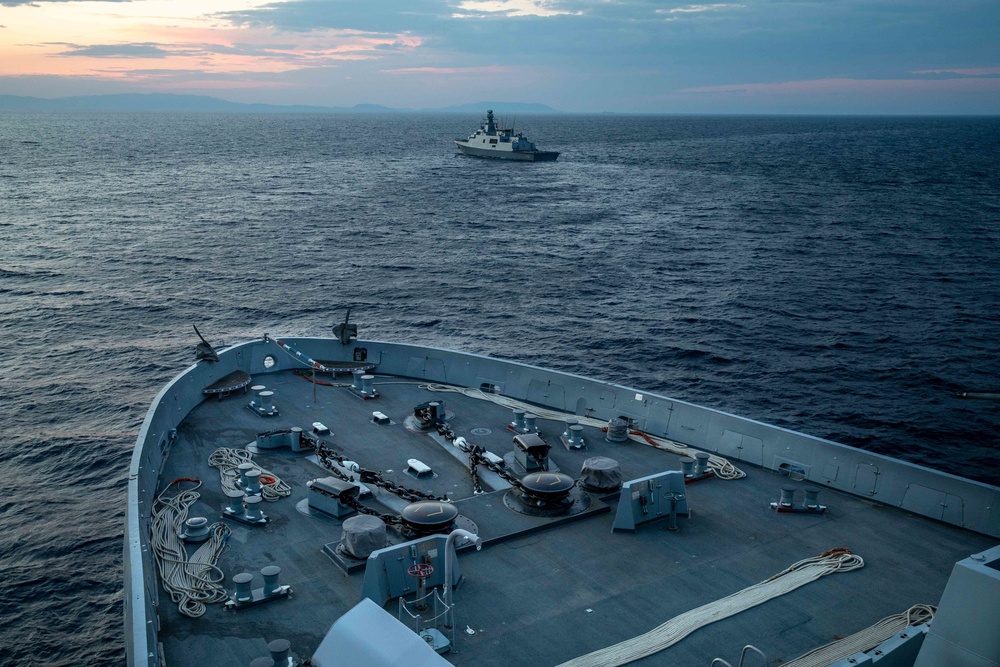 U.S. and Turkish ships render honors during passing exercise