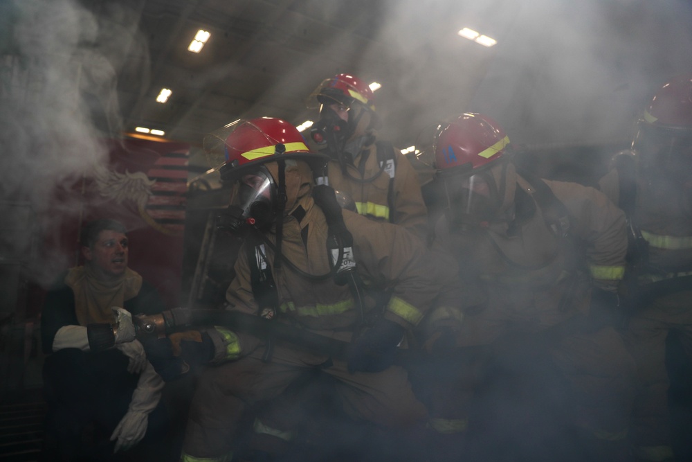 Abraham Lincoln conducts a general quarters drill