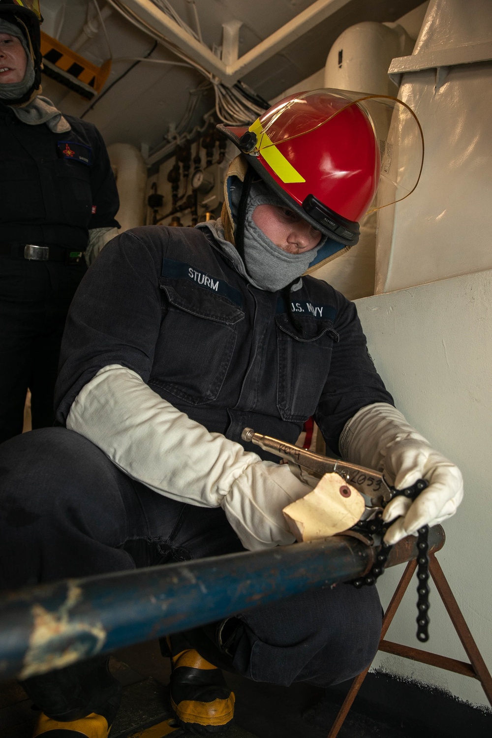 USS George H.W Bush (CVN 77) Sailor Participates in Flooding Drill