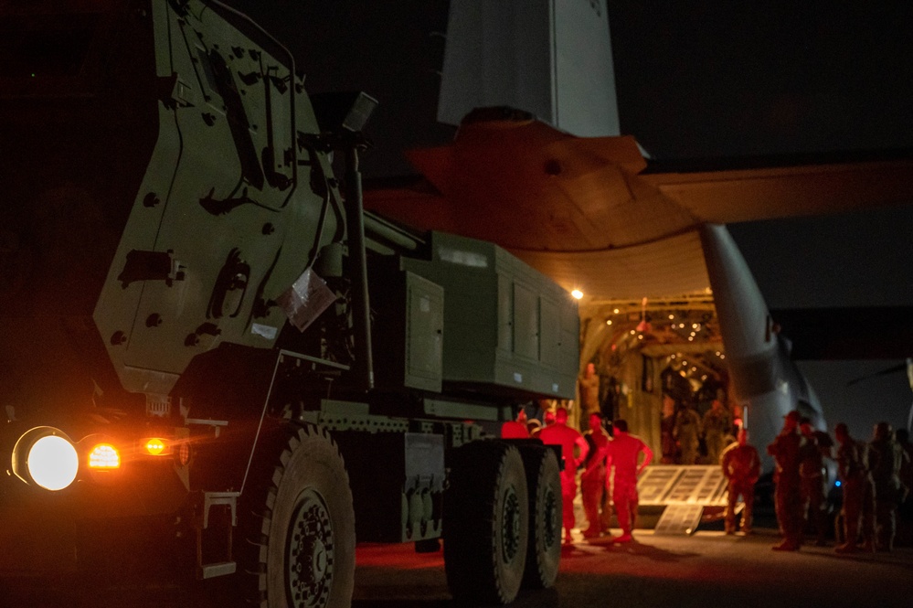 386th Air Expeditionary Wing loads HIMARS onto C-130J Super Hercules