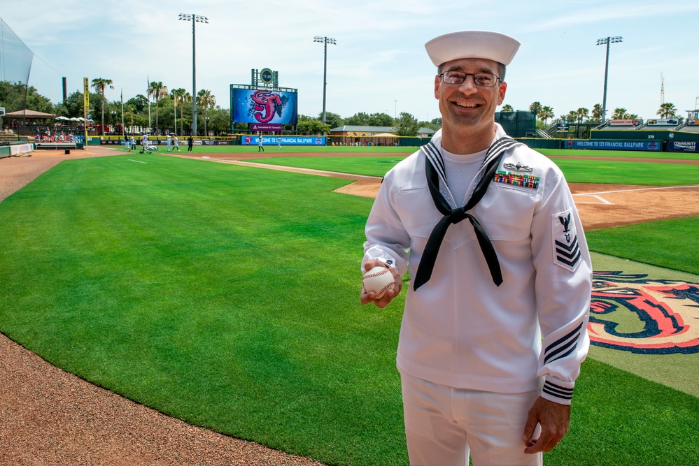 Sailor of the Year throws out First Pitch