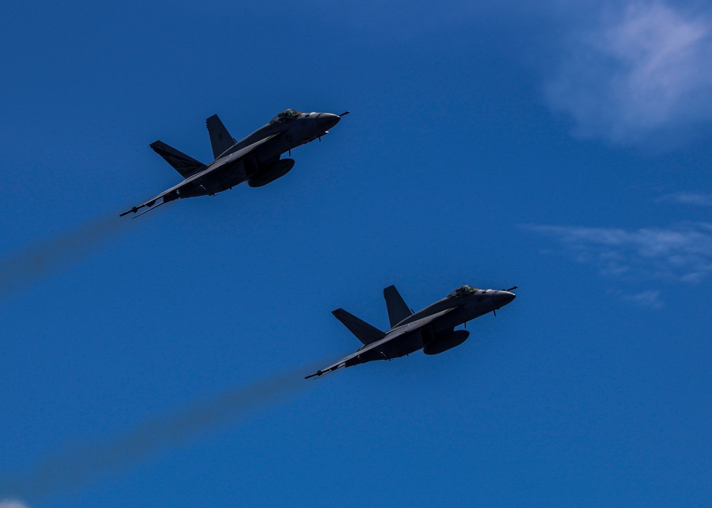 Strike Fighter Squadron (VFA) 151 conducts fly-bys on Gridley