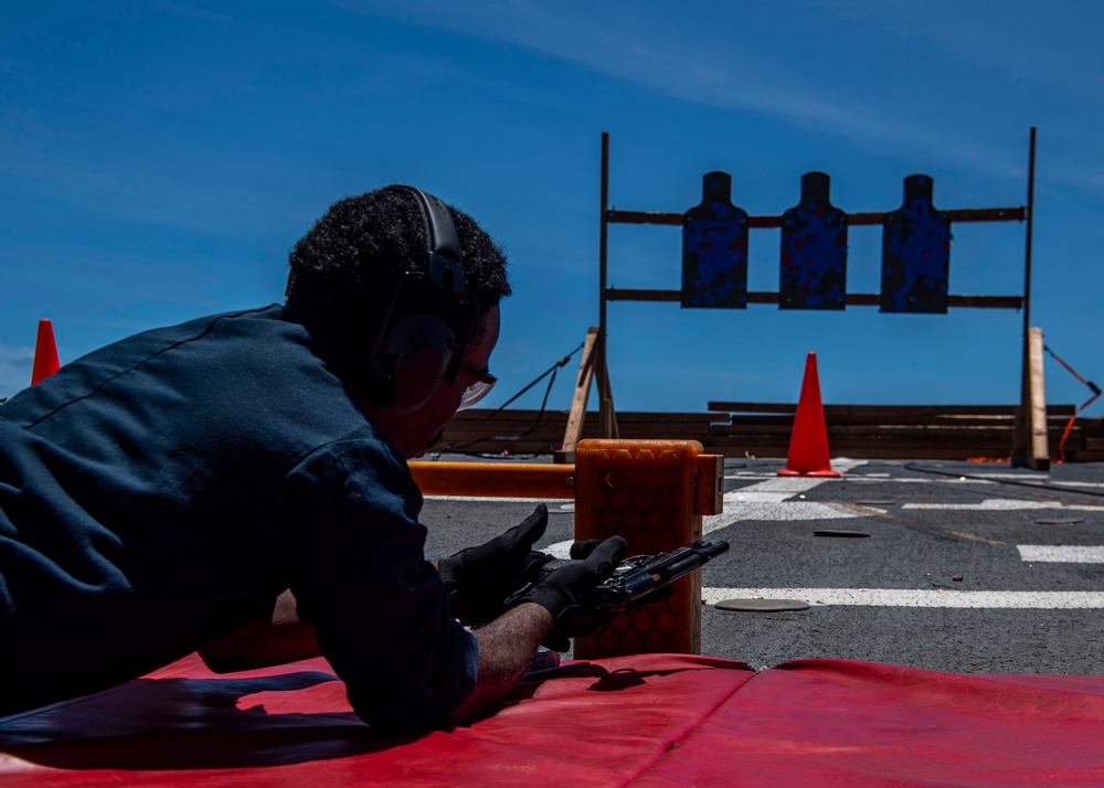 Gridley conducts a live-fire practical weapons course