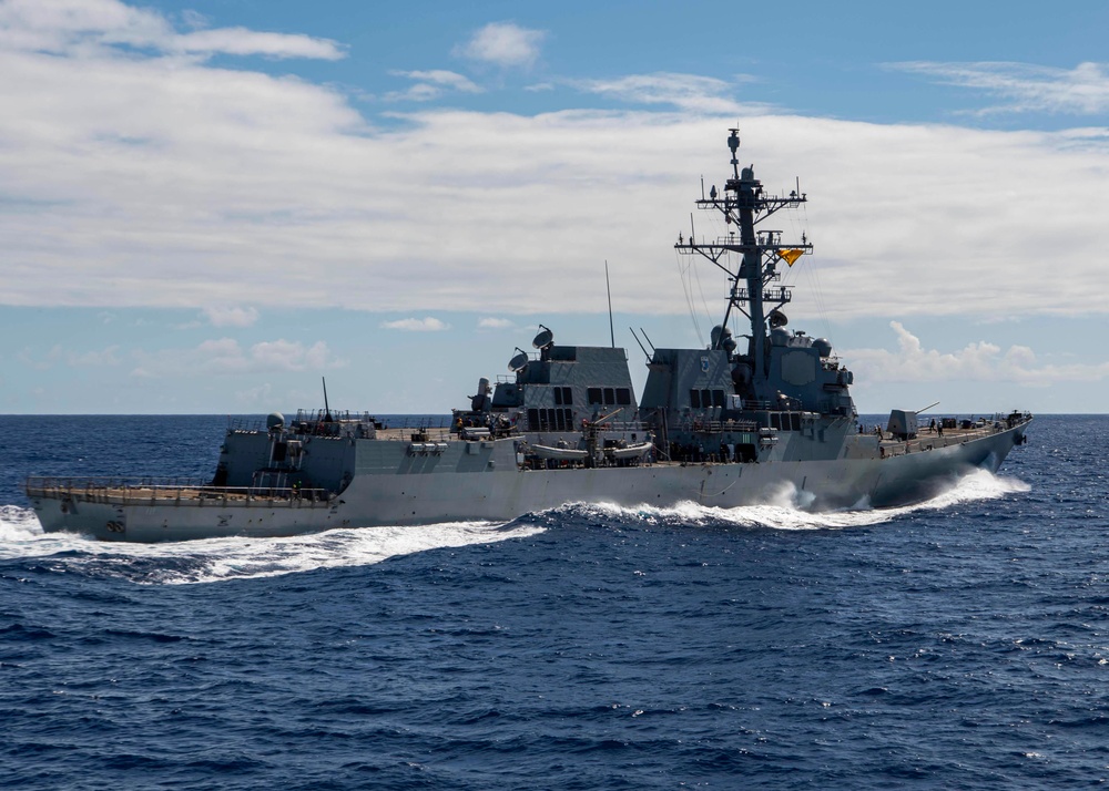 Gridley conducts a replenishment-at-sea with the Military Sealift Command fleet replenishment oiler USNS Yukon (T-AO 202)