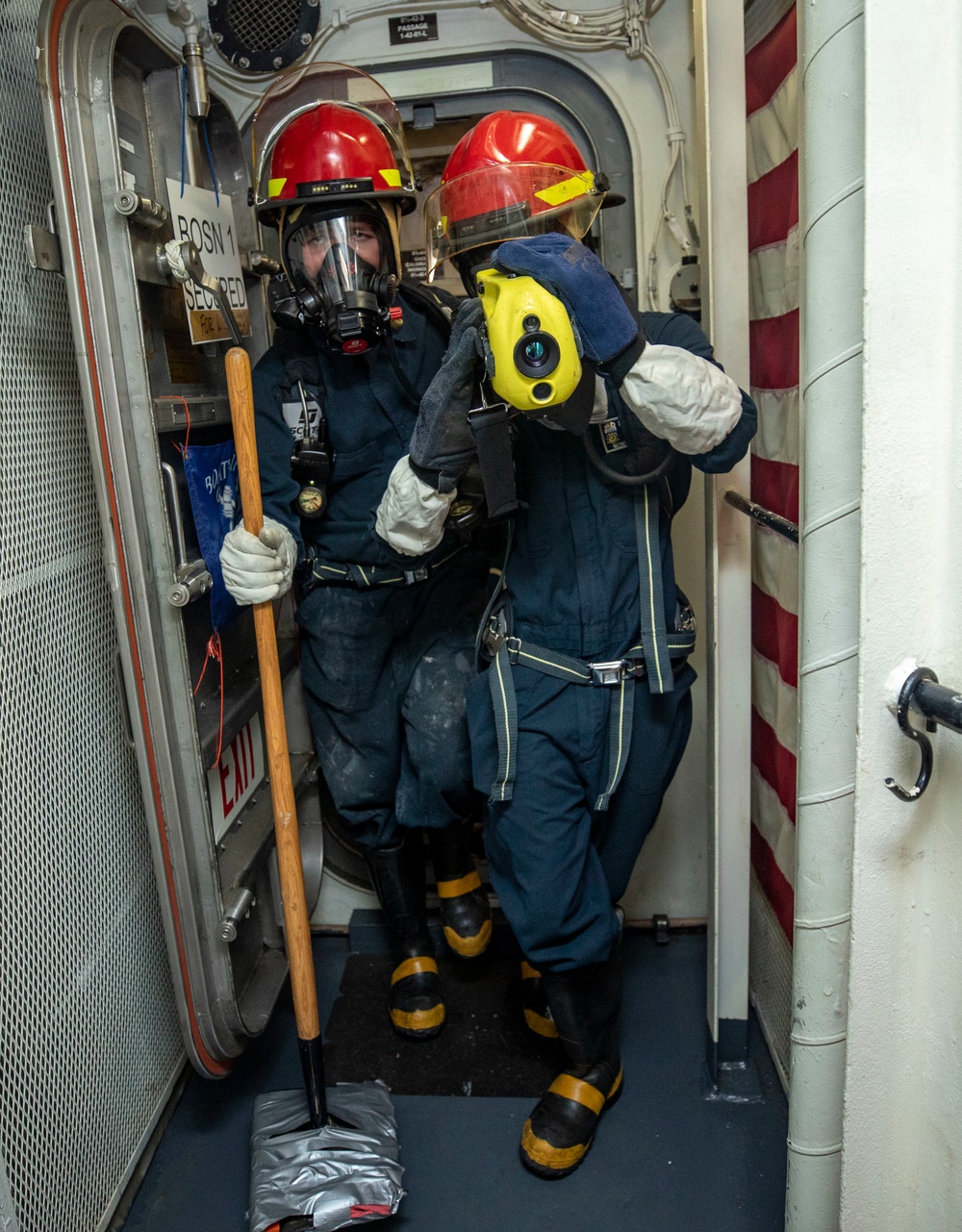 Sailors Aboard USS Dewey (DDG 105) Conduct Firefighting Drills