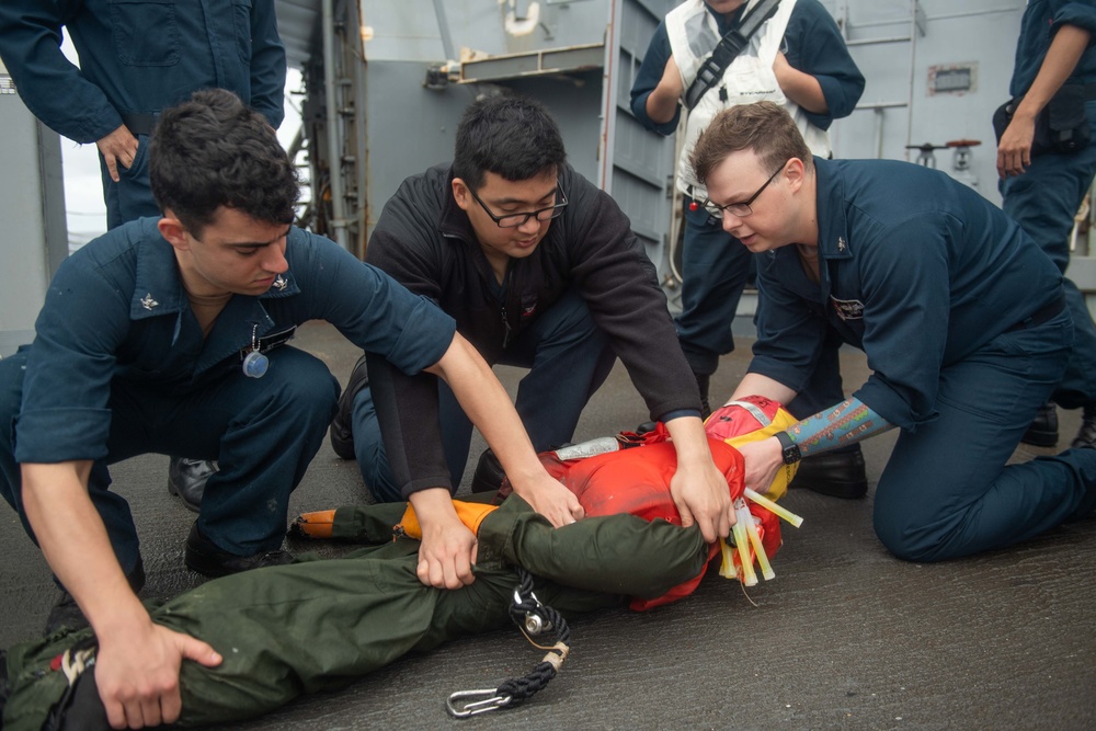 USS Milius conducts man overboard drill