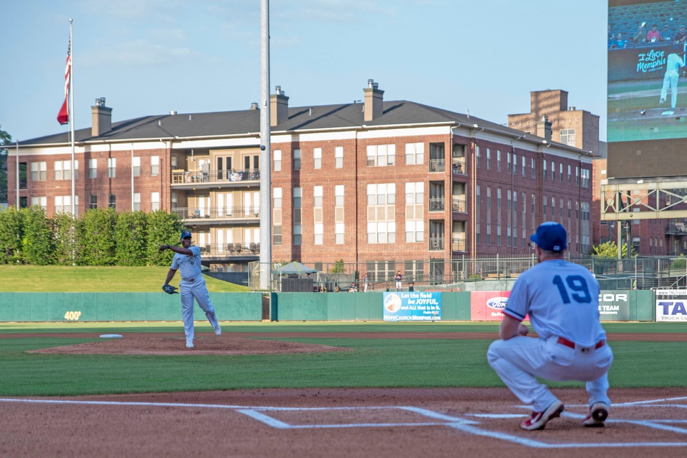 Commander, Navy Recruiting Command Throws First Pitch During Navy