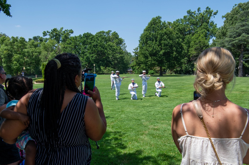 U.S. Navy Ceremonial Guard perform at the Memphis Museum of Science and History during Navy Week Memphis