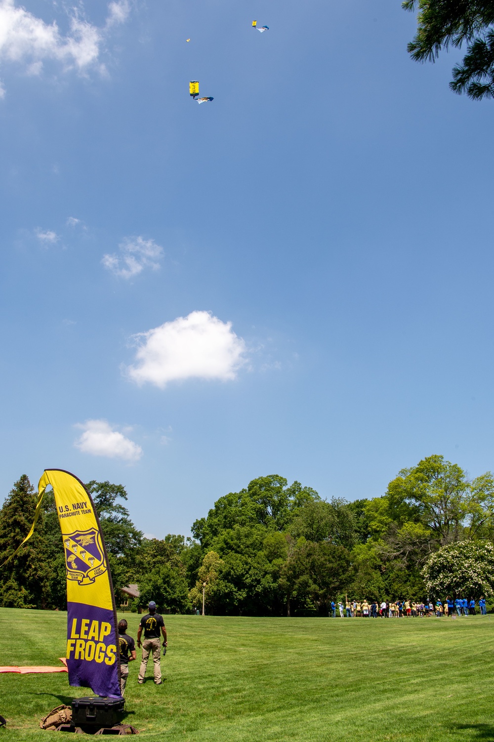 U.S. Navy Parachute Team, the Leap Frogs, Conduct a Demonstration Jump at the Memphis Museum of Science and History during Navy Week Memphis.