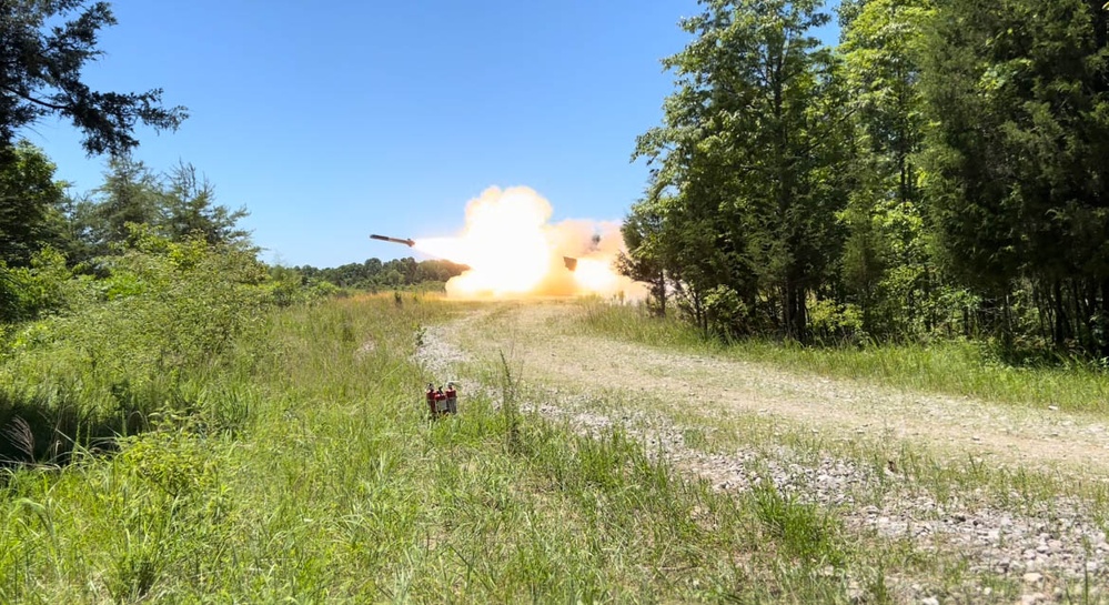 Soldiers with the 1-623 Alpha Battery conduct a live fire with their High Mobility Artillery Rocket System  (HIMARS)