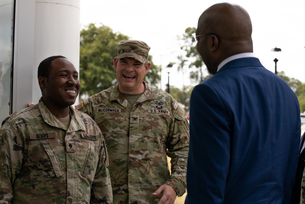 US Senator Raphael Warnock visits Fort Stewart