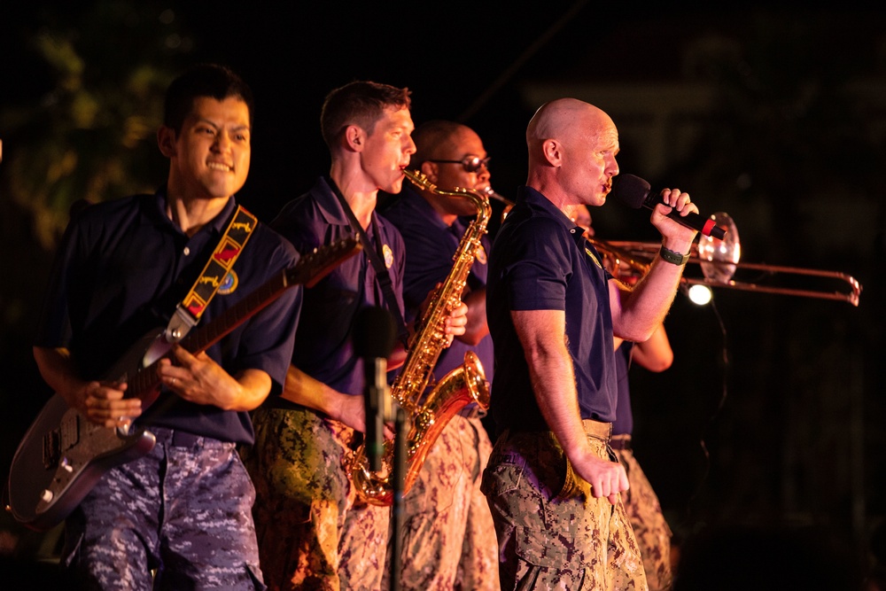 U.S. Pacific Fleet Band and Japan Maritime Self Defense Force Band members perform in Vietnam during Pacific Partnership 2022