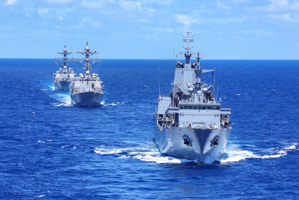 Abraham Lincoln Carrier Strike Group, Japan Maritime Self-Defense Force, Royal Australian Navy sail in formation