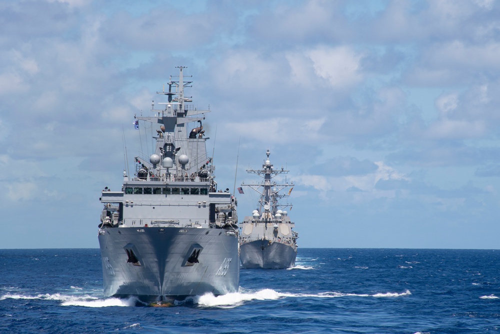 Abraham Lincoln Carrier Strike Group, Japan Maritime Self-Defense Force, Royal Australian Navy ships sail in formation