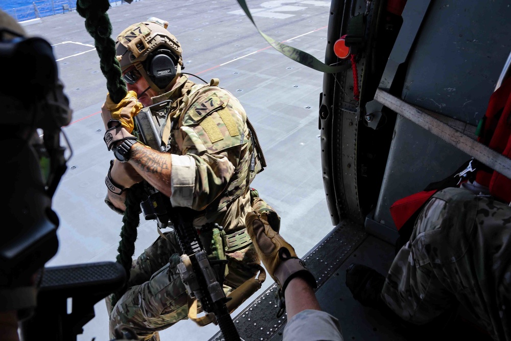 Abraham Lincoln Carrier Strike Group, Japan Maritime Self-Defense Force, Royan Australian Navy conduct Helicopter Visit, Board, Search, Seizure