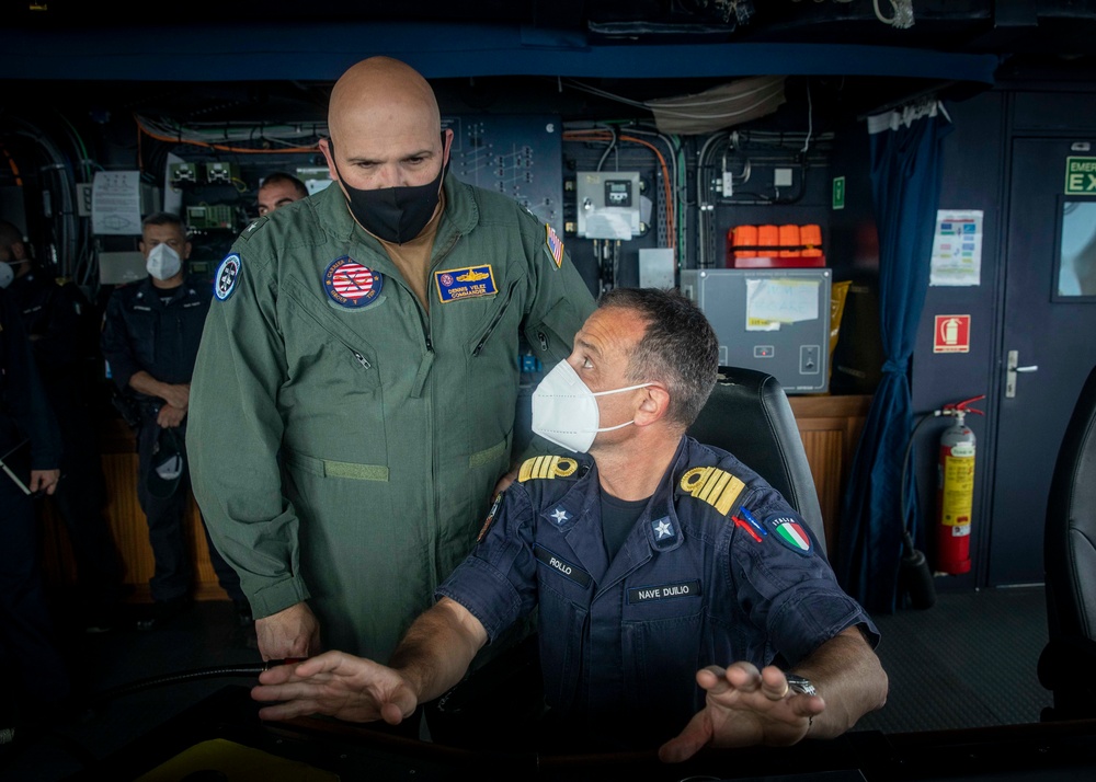 Rear Adm. Dennis Velez, commander, Carrier Strike Group (CSG) 10 Visits Italian Navy Destroyer ITS Caio Duilio (D 554)