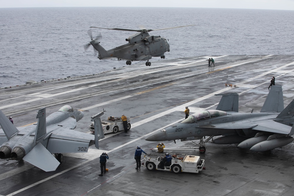 Italian Helicopter Lands on USS George H.W. Bush