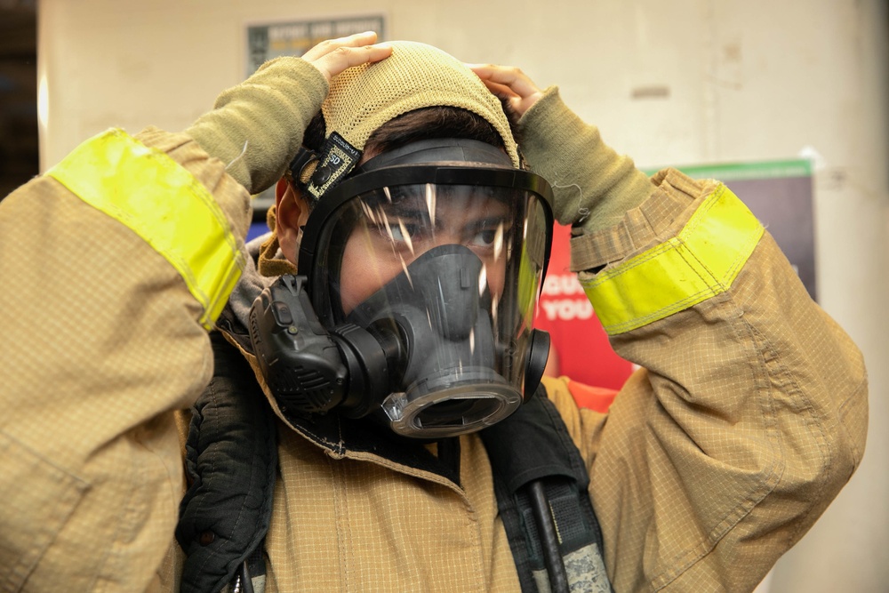 USS George H.W. Bush (CVN 77) Sailor Simulates General Quarters