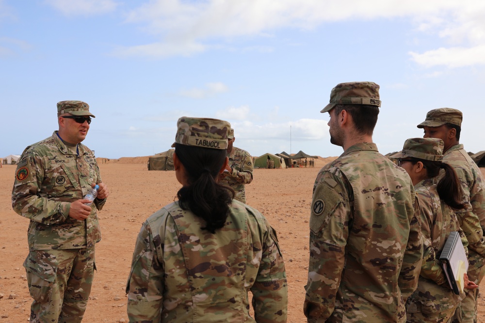 Distinguished guests from U.S. military greet U.S. and Moroccan military members outside Cap Draa during African Lion 22 at Tan Tan, Morocco