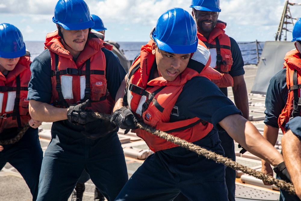 Sailors Aboard USS Dewey (DDG 105) Conduct Replenishment-at-Sea with USNS Guadalupe (T-AO-202)