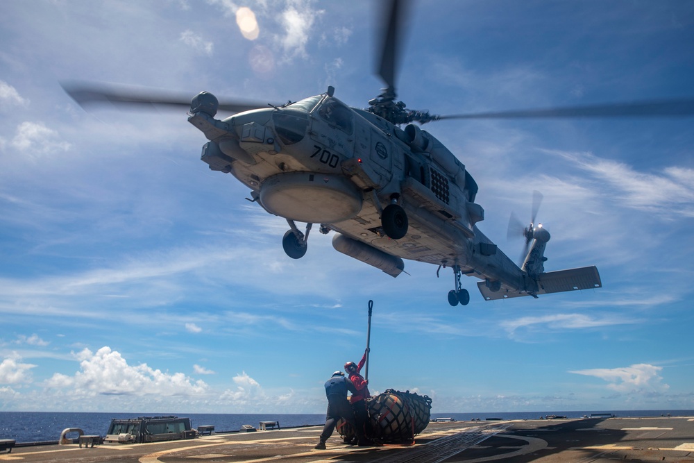 Sailors Aboard USS Dewey (DDG 105) Conduct Vertical Replenishment Training