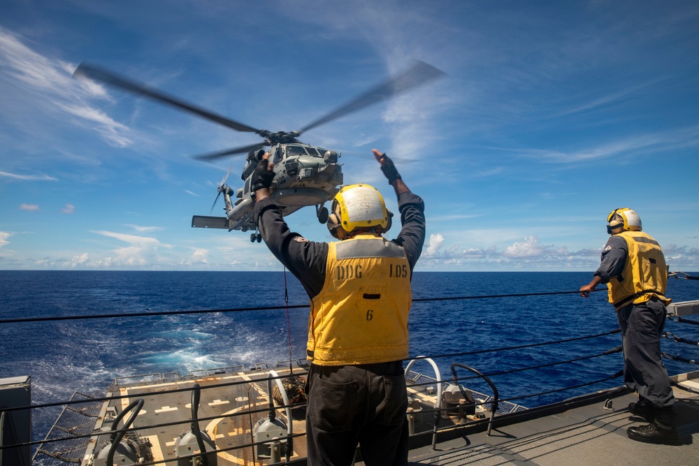 Sailors Aboard USS Dewey (DDG 105) Conduct Vertical Replenishment Training