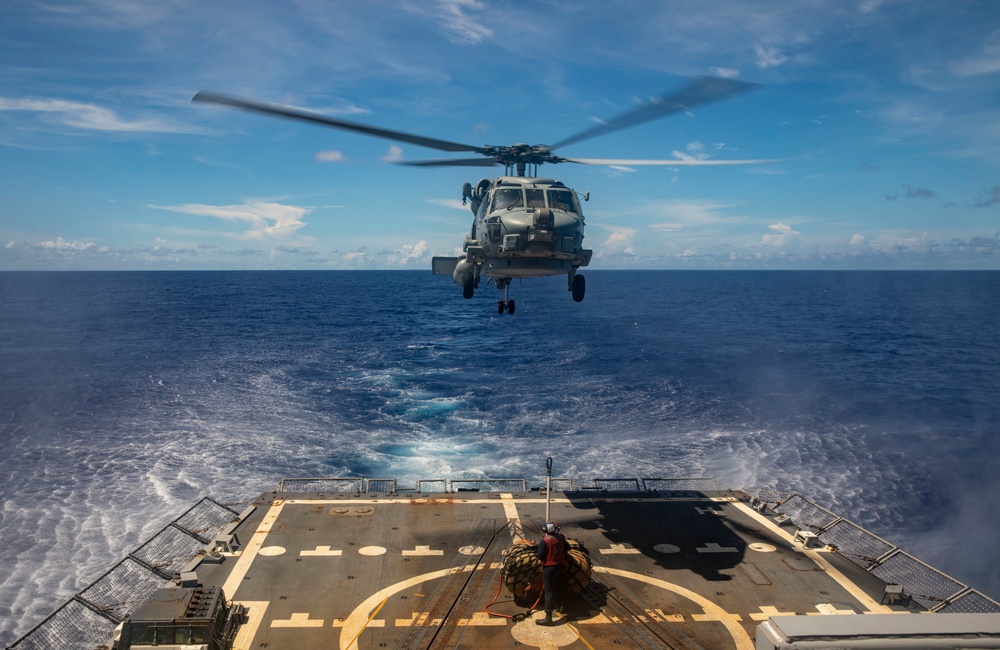 Sailors Aboard USS Dewey (DDG 105) Conduct Vertical Replenishment Training