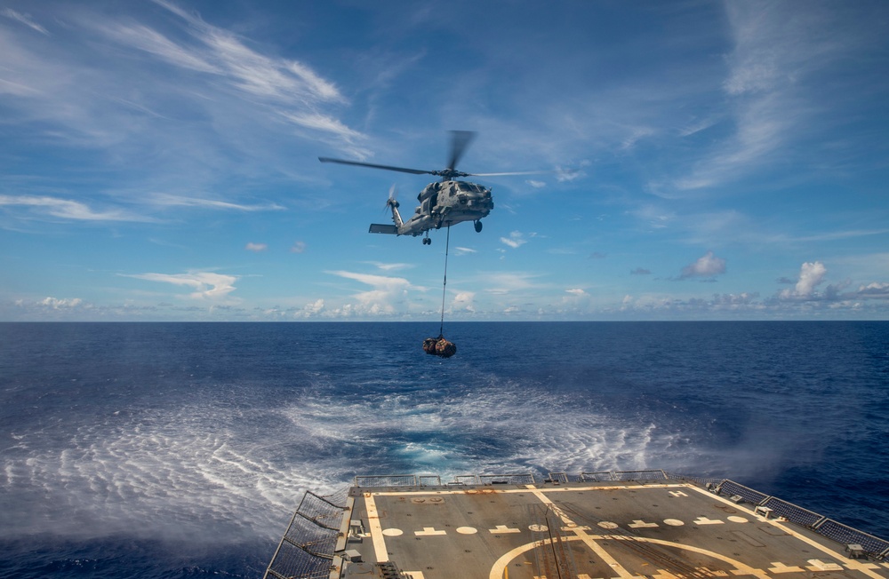 Sailors Aboard USS Dewey (DDG 105) Conduct Vertical Replenishment Training