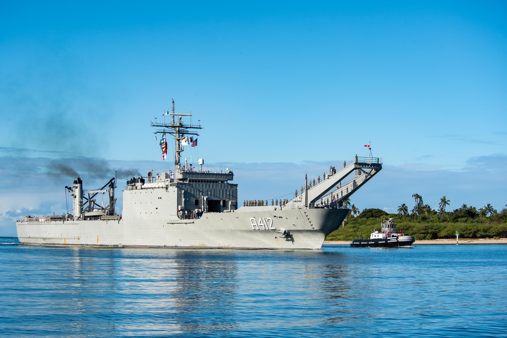 Mexican Navy tank landing ship ARM Usumacinta (A-412) arrives at Pearl Harbor for RIMPAC 2022