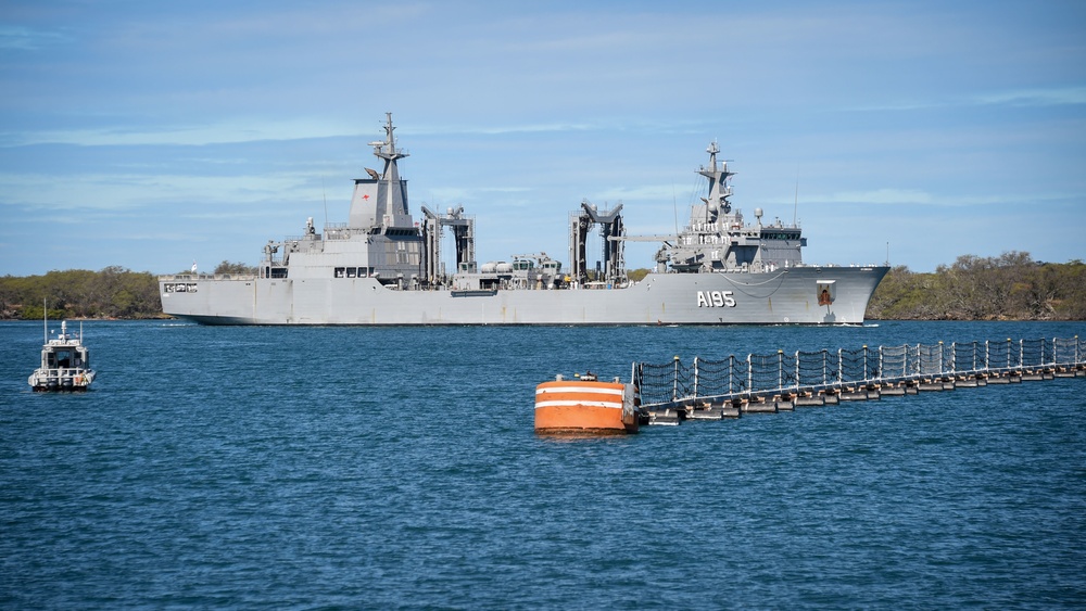 Royal Australian Navy ship HMAS Supply (A 195) arrives at Pearl Harbor for RIMPAC 2022