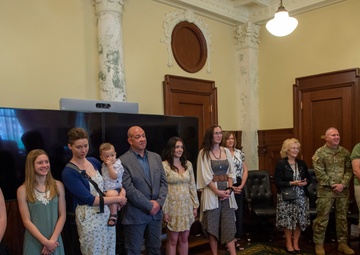 Michelle Hartley presented awards at retirement