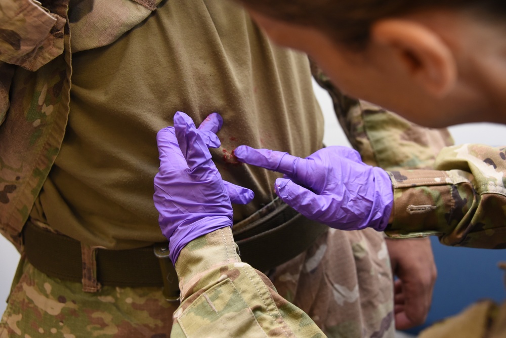 Jacobsmeier applies simulated blood