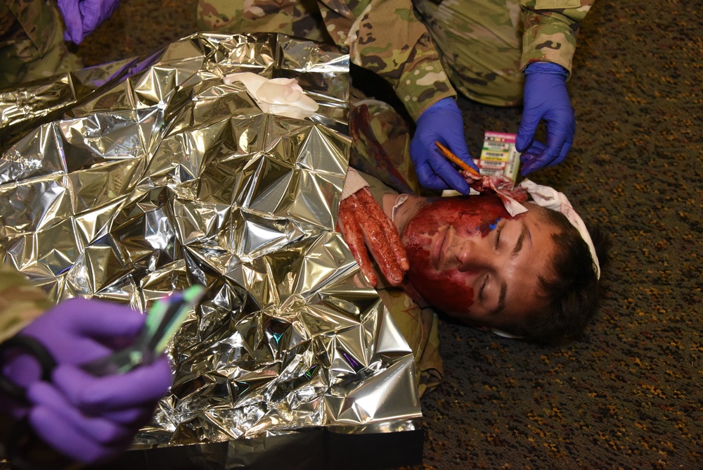 Airman is treated for injuries in mass casualty exercise