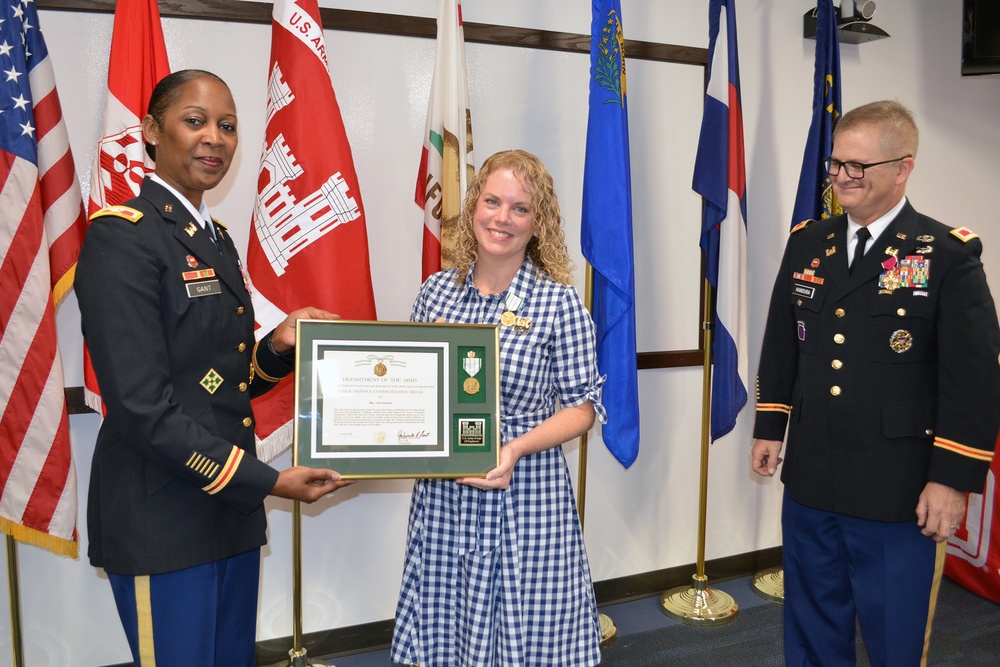 Handura presented service awards prior to change of command