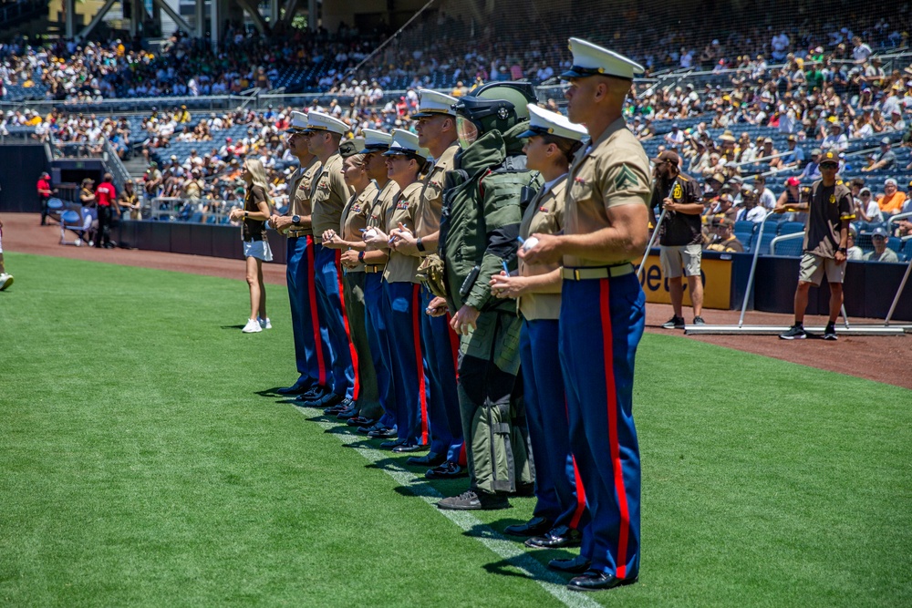 Commanding General of MCRD San Diego Throws the First Pitch at Padres Game