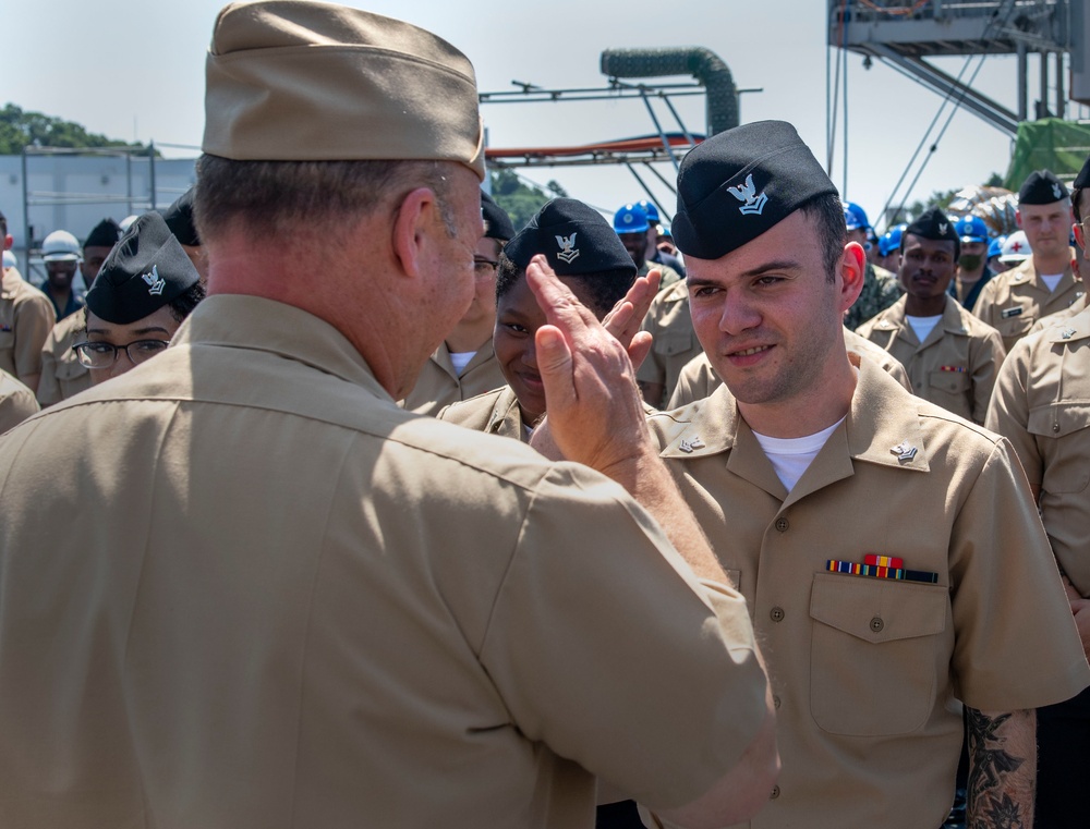 USS Blue Ridge Commanding Officer Frocks Promoting Sailors