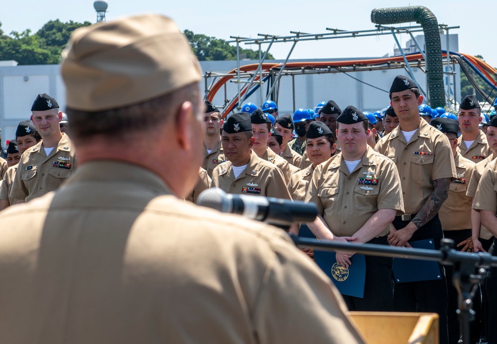 USS Blue Ridge Commanding Officer Frocks Promoting Sailors