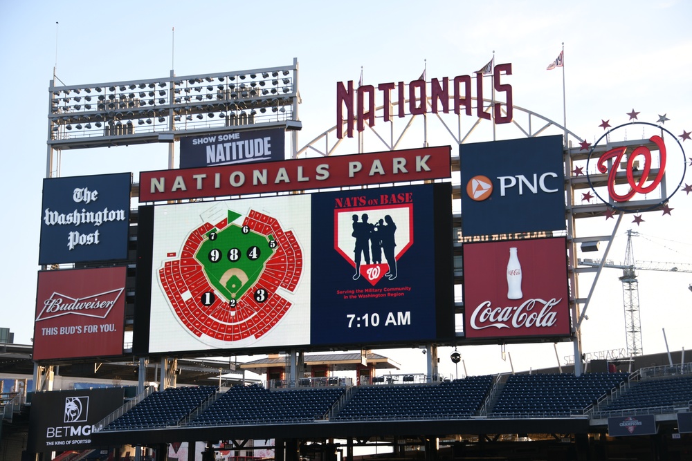 Service members participate in the Nationals HIIT workout