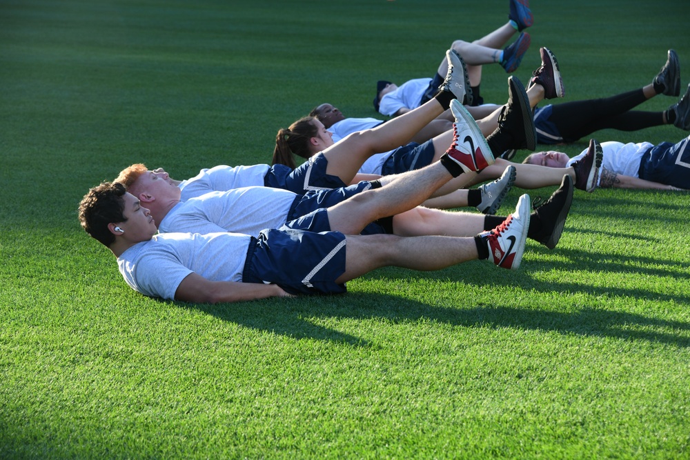 Service members participate in the Nationals HIIT workout