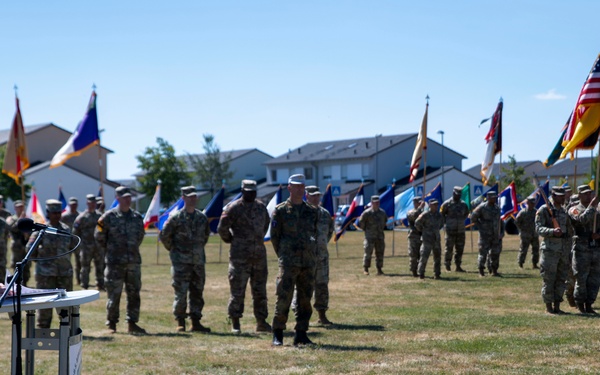 Addressing the troops at the Change of Command