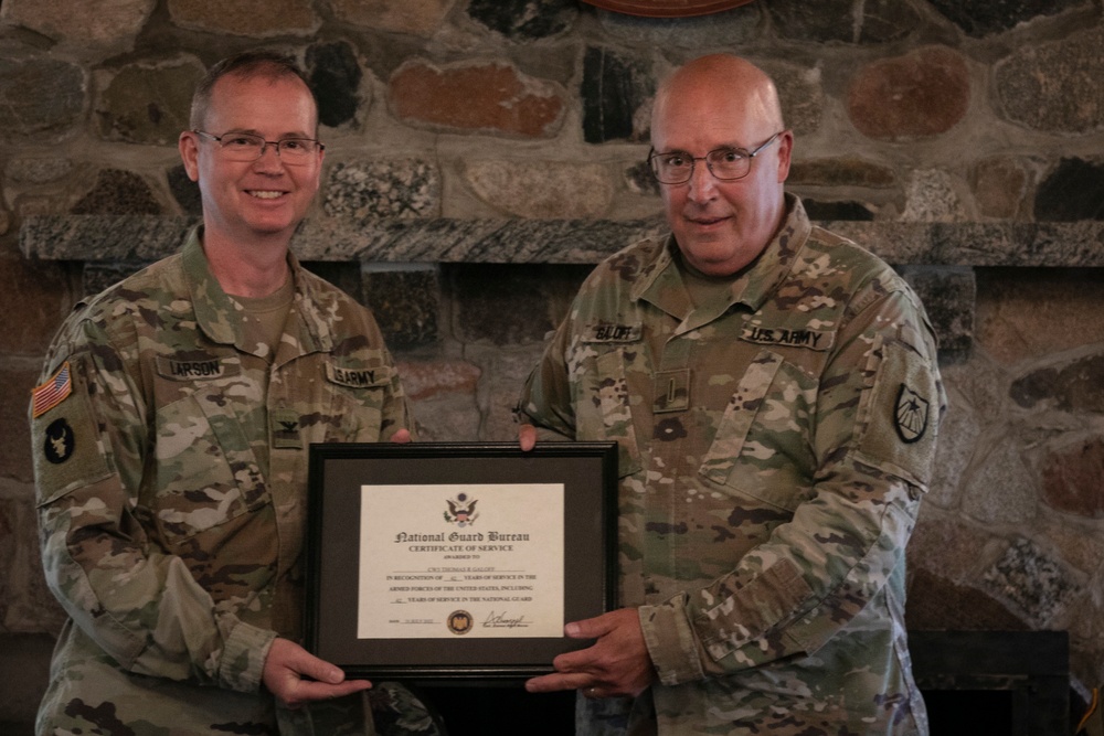 With 42 years of service, Chief Warrant Officer 5 Thomas Galoff retires from the Minnesota National Guard